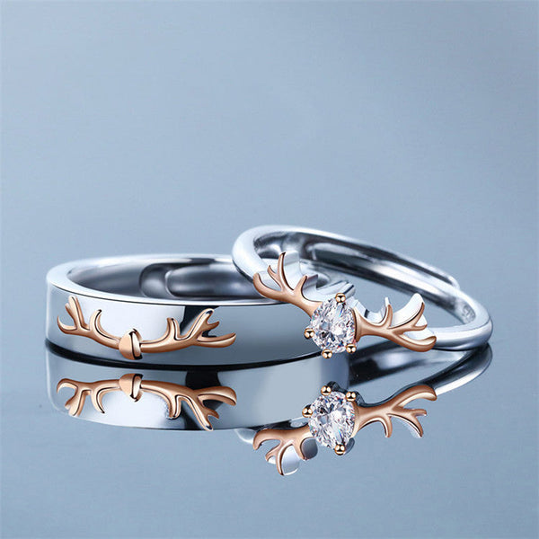 Couples Antlers Matching Promise Ring in Sterling Silver