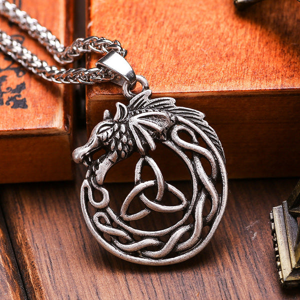 Viking Triangle Concentric Knot Celtic Dragon Pendant