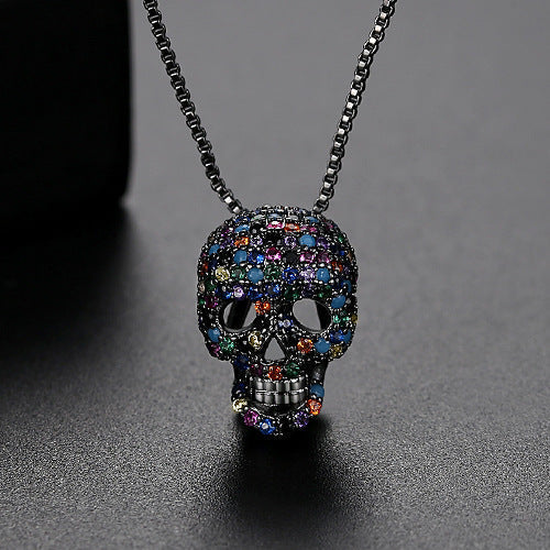 Colorful Zircon Skull Necklace