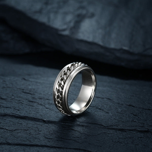 Stainless Steel Ring With Chain Knot Spinner