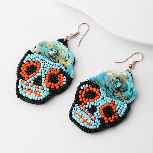 Halloween Colorful Knitted Skull Drop Earrings