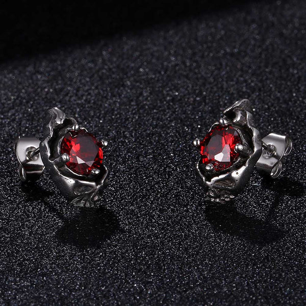 Red Zircon Skull Earrings (Steel)