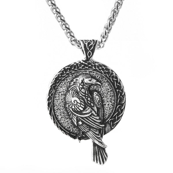 Viking Celtic Raven Pendant Necklace