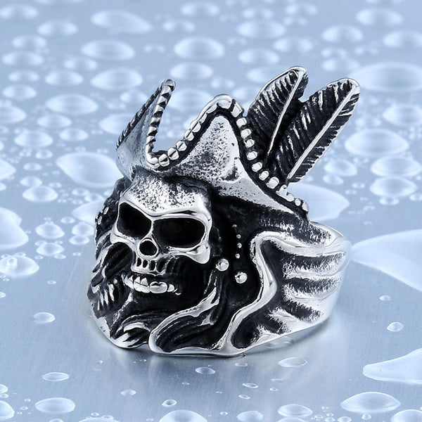 Pirate Skull Ring With Hat (Steel)