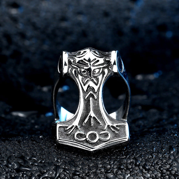 Stainless Steel Large Mjolnir Thor's Hammer Ring - 350414