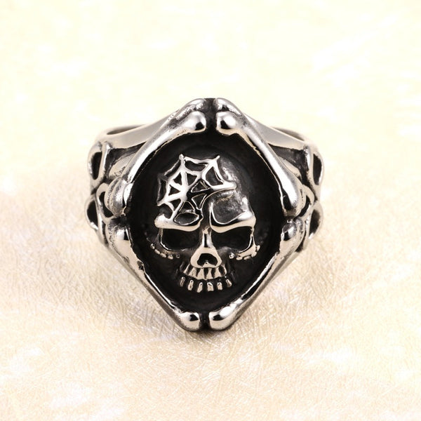 Skull Ring Surrounded with Bones - Stainless Steel 370481