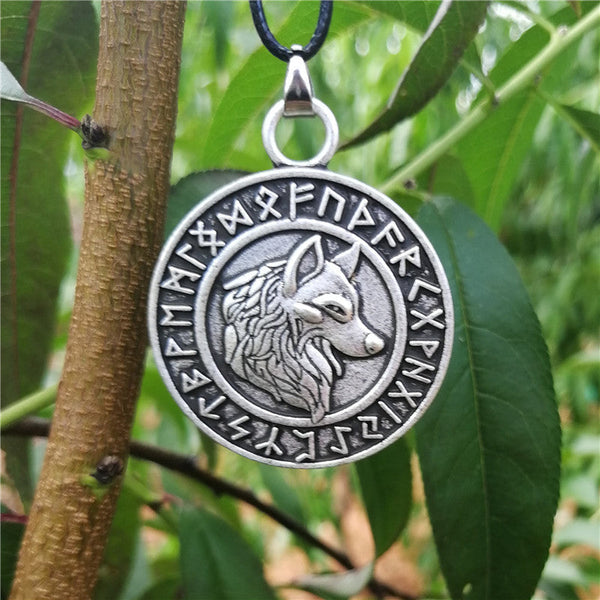 Viking Rune Alphabet Wolf Head Pendant