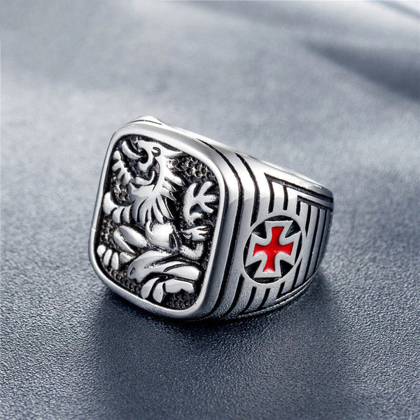 Lion Rampant & Iron Cross Ring - Stainless Steel