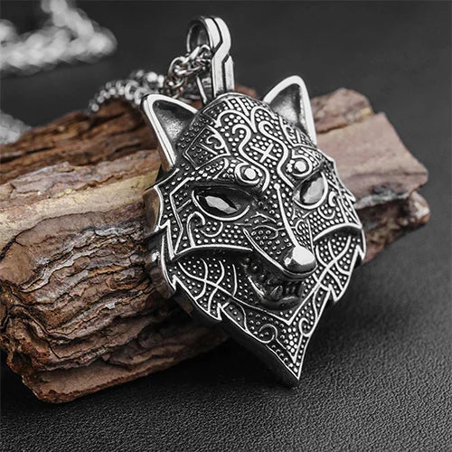 Ferocious Black Eyes Viking Wolf Pendant