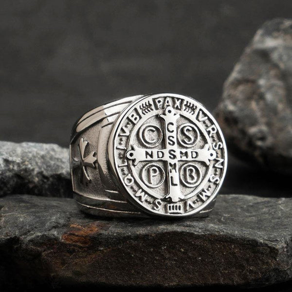 Saint Benedict Stainless Steel Cross Ring