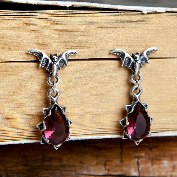 Bat Sterling Silver Crystal Earrings