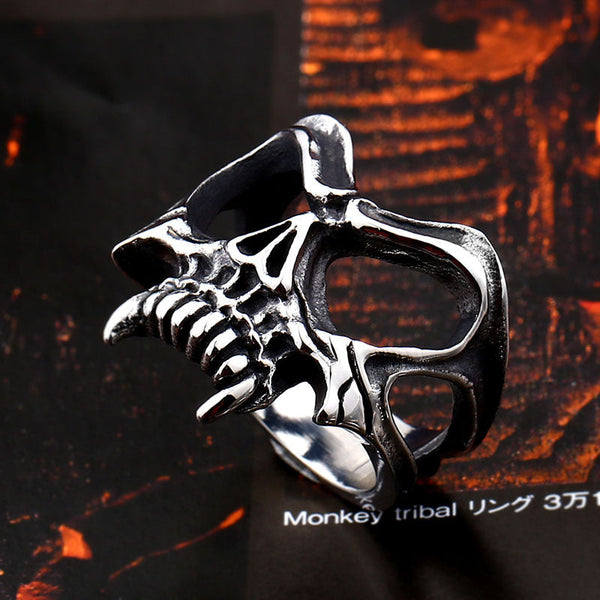 Skull Ring with Demon Mask