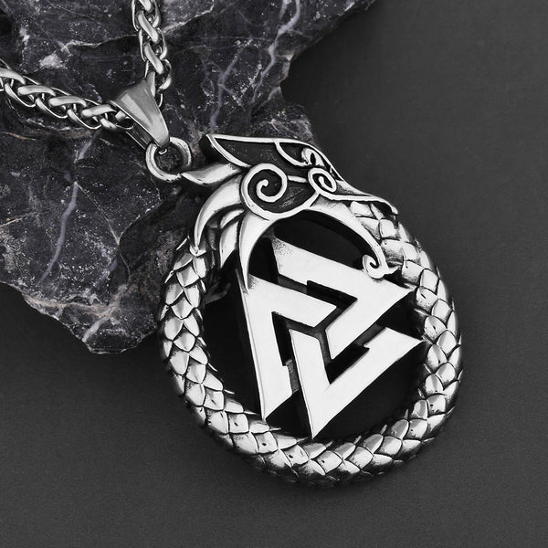 Viking Valknut w/Large Dragon Pendant - Necklace (306)