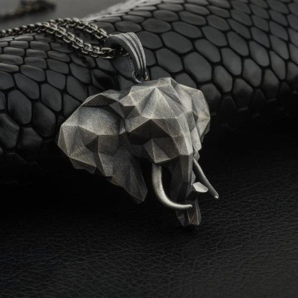 Pure Tin Geometric Elephant Head Necklace