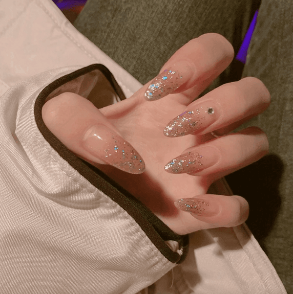 [2024  SALE] Shining Glitter with Diamonds Long Almond Press On Nails