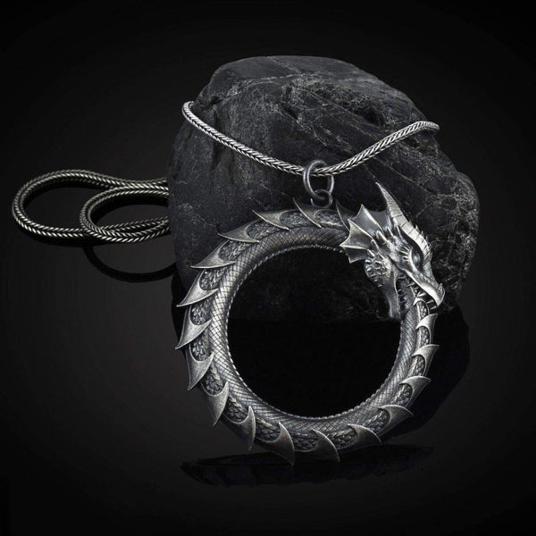 Pure Tin Ouroboros Dragon Necklace