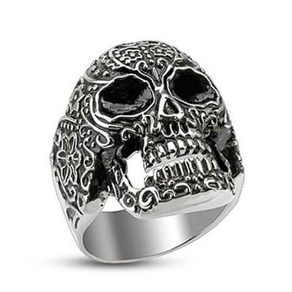 Day of The Dead Steel Skull Ring - HR-M2355