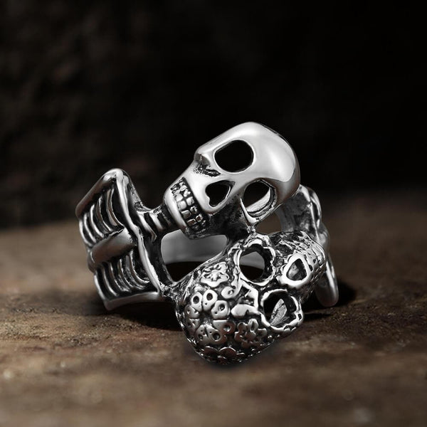 Double Skulls Stainless Steel Ring