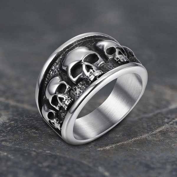 Five Skulls Stainless Steel Ring