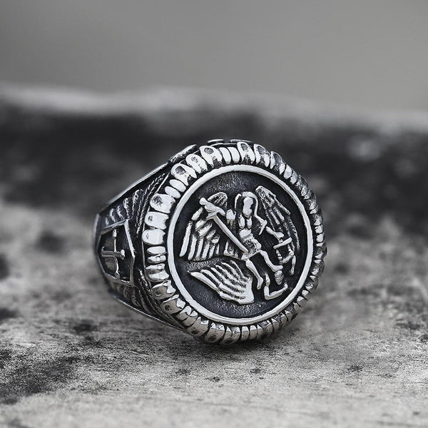 Archangel Saint Michael Stainless Steel Men’s Ring Handcrafted