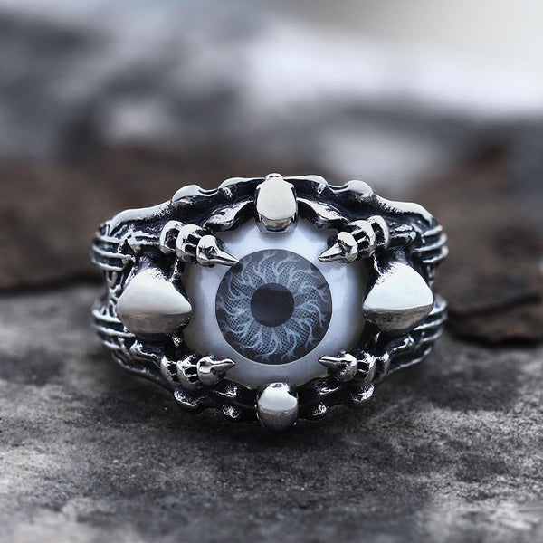 Greek Evil Eye Stainless Steel Skull Ring