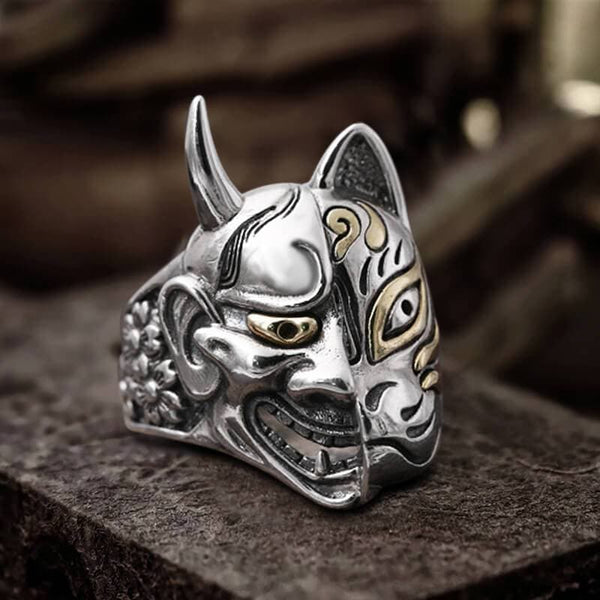 Japanese Hannya Mask Sterling Silver Ring