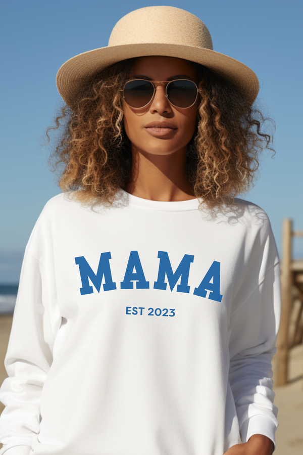 Mama Est. 2023 Varsity Sweatshirt, Blue