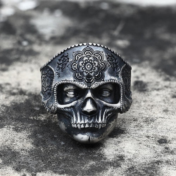 Mandala Flower Alloy Skull Ring