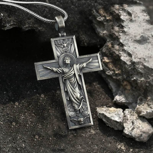 Resurrected Jesus Pure Tin Cross Necklace