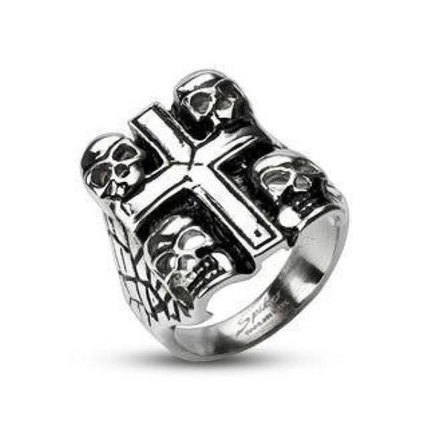 Skulls Cross Ring - Stainless Steel - 010183