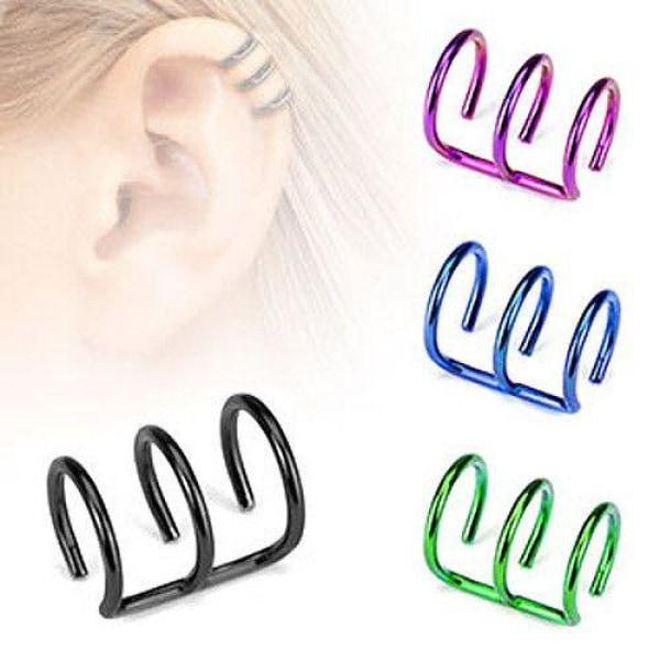 Titanium IP Fake Cartilage Triple Closure Ear Cuff